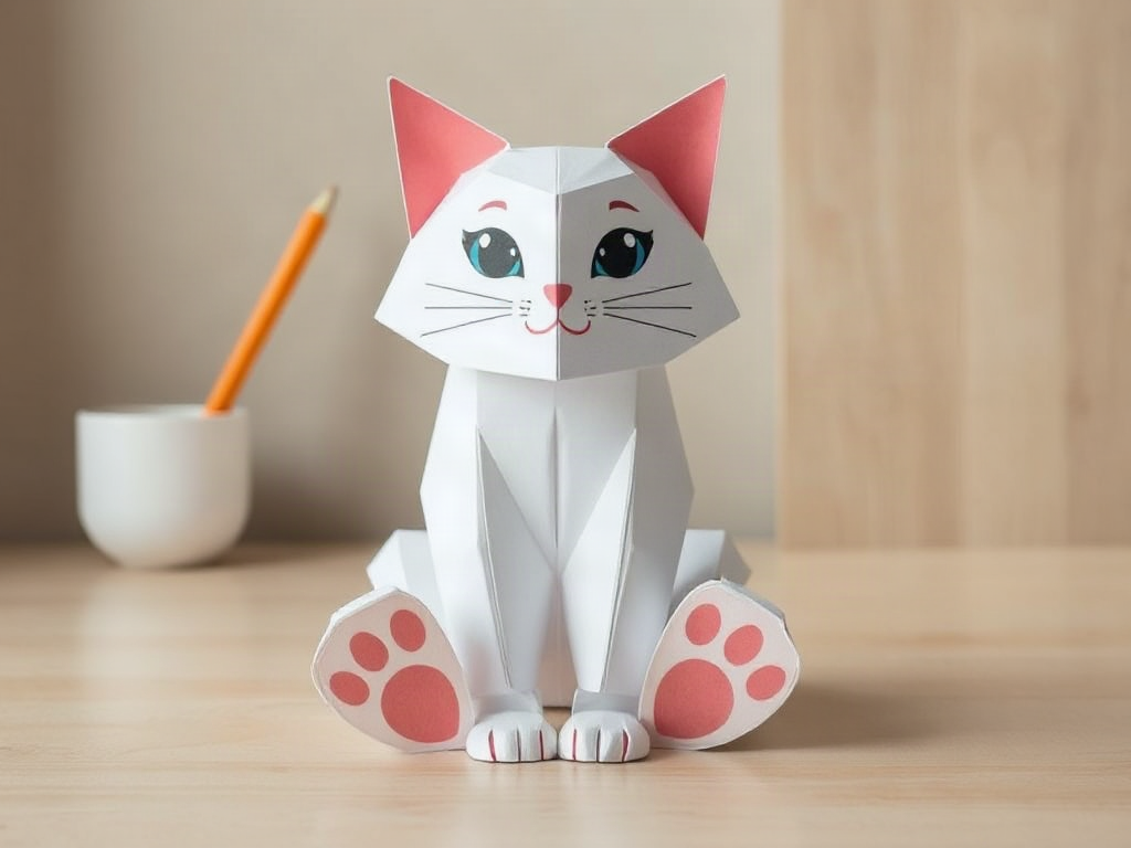 Cat Paper Craft With Foldable Features — Moving Paws, Ears, and Tail