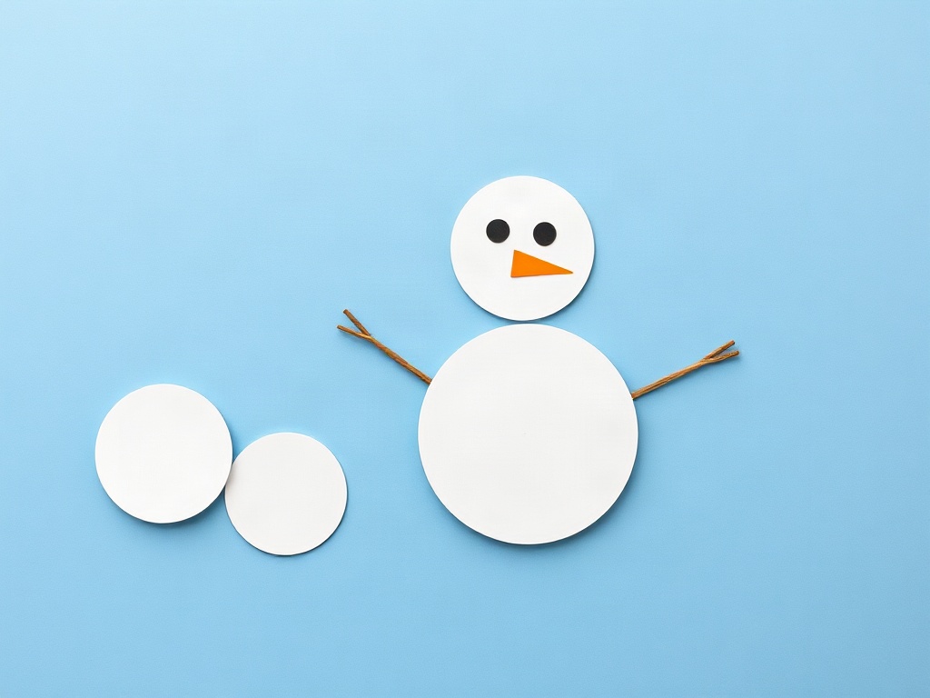 Easy Preschool Snowman Craft From Paper Shapes: 6-Piece Assembly Method